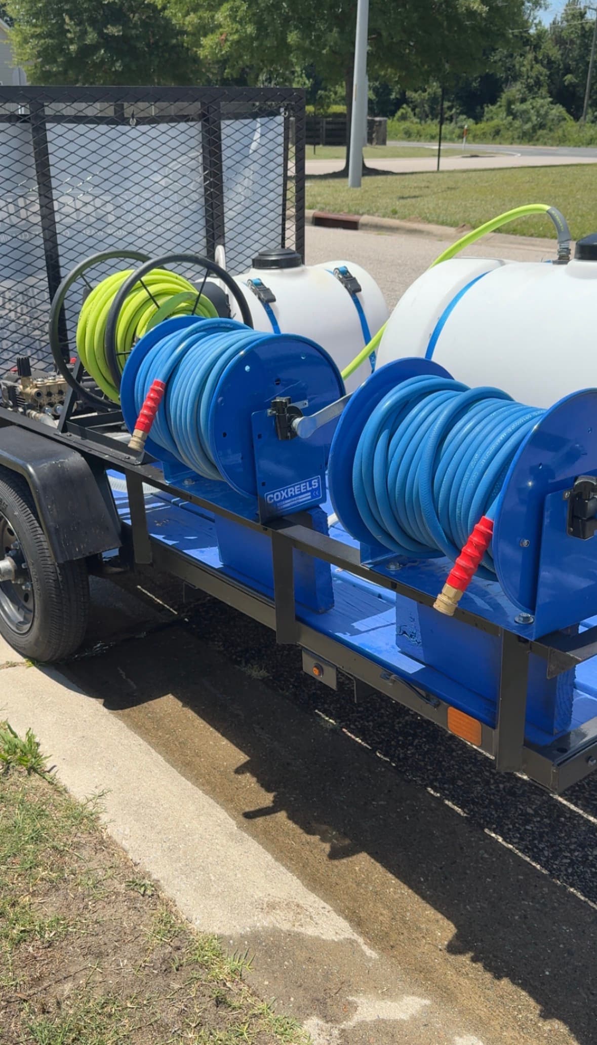 Max Pressure soft wash trailer — commercial-grade equipment used on every job in Fayetteville NC