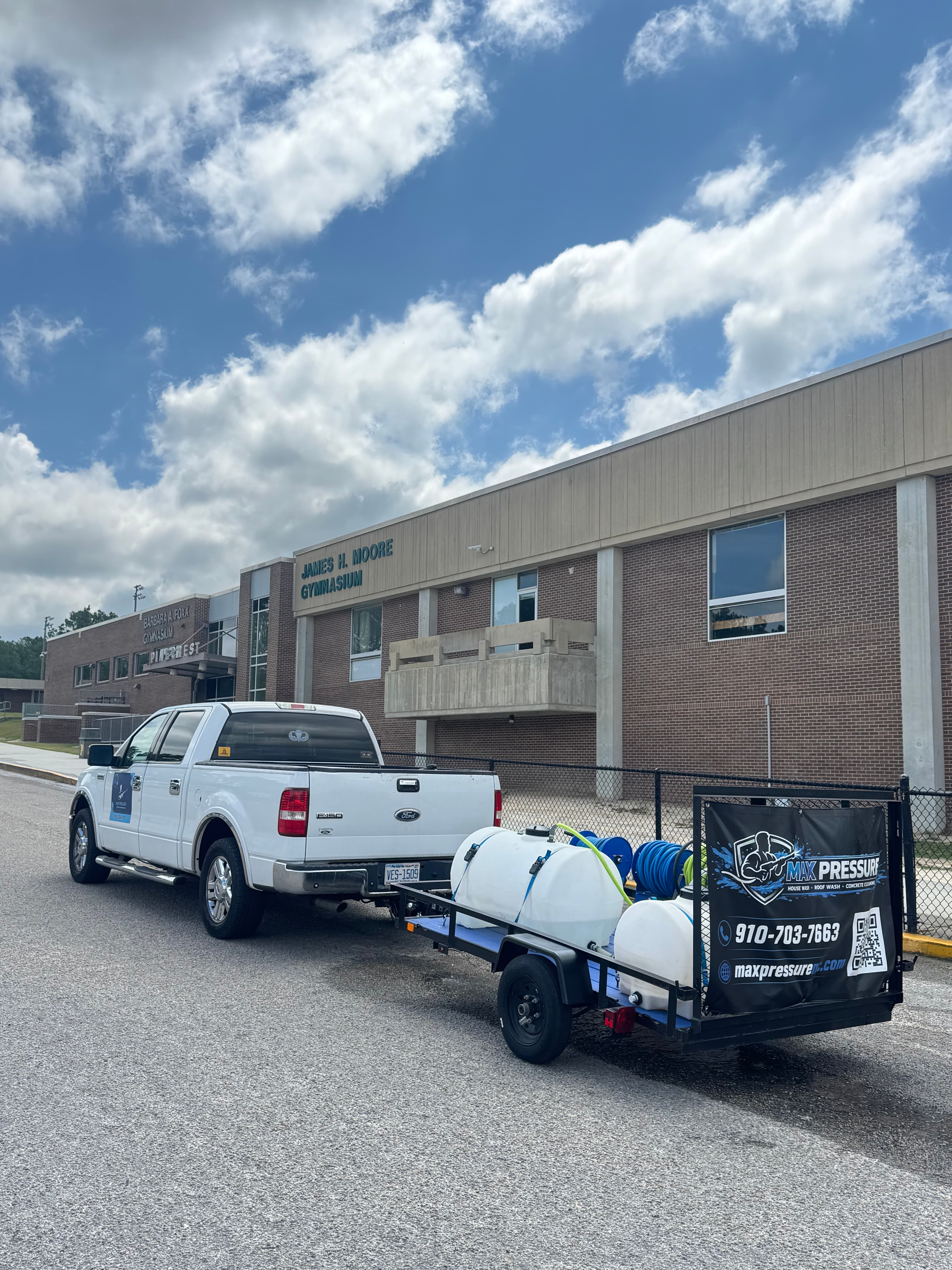 Max Pressure truck at a commercial job site in Fayetteville NC